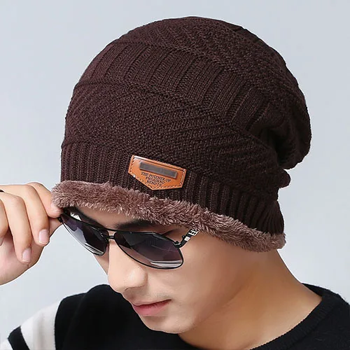 a hat coffee Теплая вязаная плюшевая шапка, шарф, набор, меховая шерстяная Толстая Вязаная мужская шапка бини, Балаклава, зимняя шапка для мужчин и женщин, шапка Skullies bonnet - Цвет: a hat coffee