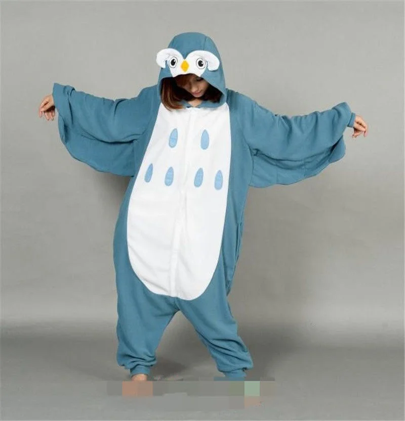 Для взрослых фланелевые пижамы Onsies Синий Сова костюм для мужчин женщин одна