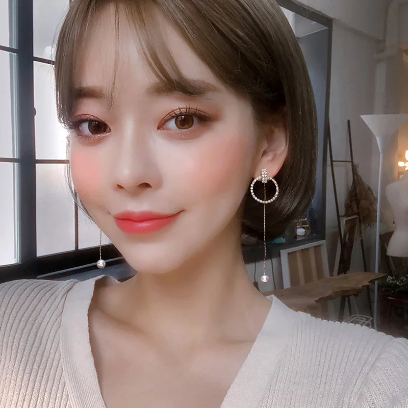 

Women Korean Drop Dangle Earrings Anti-allergy Asymmetry Rhinestone Fashion Jewelry