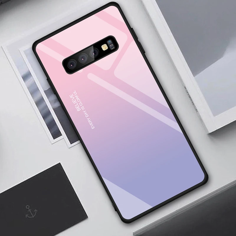 08 Чехол из закаленного стекла для samsung Galaxy S10 S9 S8 Plus S10e A7 Note 9 8 противоударный чехол градиентный чехол с изображением звезд - Цвет: 08