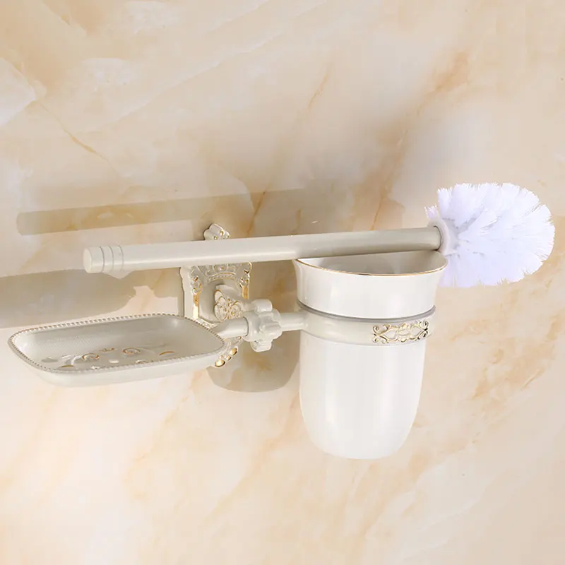 White with shelf Белый алюминиевый держатель для туалетной щетки с полкой настенное крепление держатель для туалетной щетки бронзовые держатели аксессуары для ванной комнаты - Цвет: White with shelf