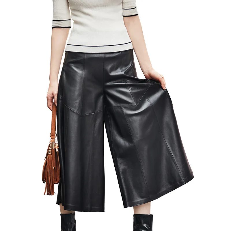 Кожаные штаны женские модные из натуральной овечьей кожи мягкие кожаные