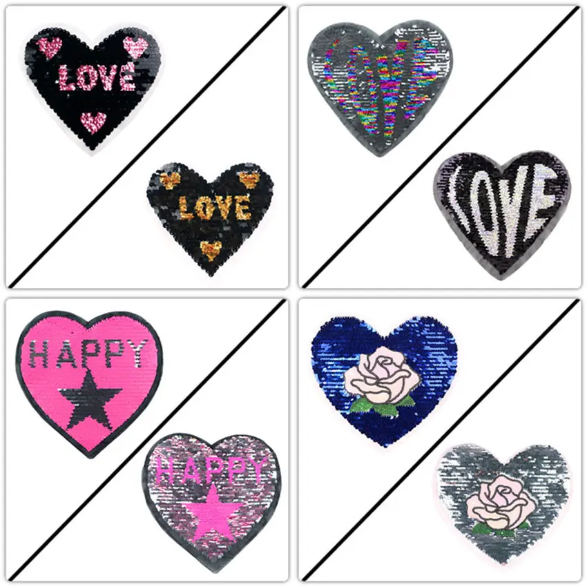 Change color reversible sequins patches stars Peach heart diy craft sew on T-shirt clothes decoration accessories repairthe hole | Дом и сад