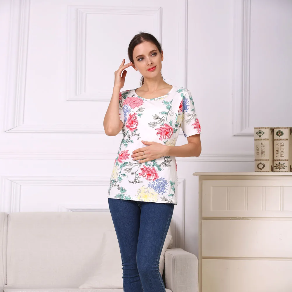 Летняя рубашка для кормящих мам с коротким рукавом 2019 женская одежда хлопковая