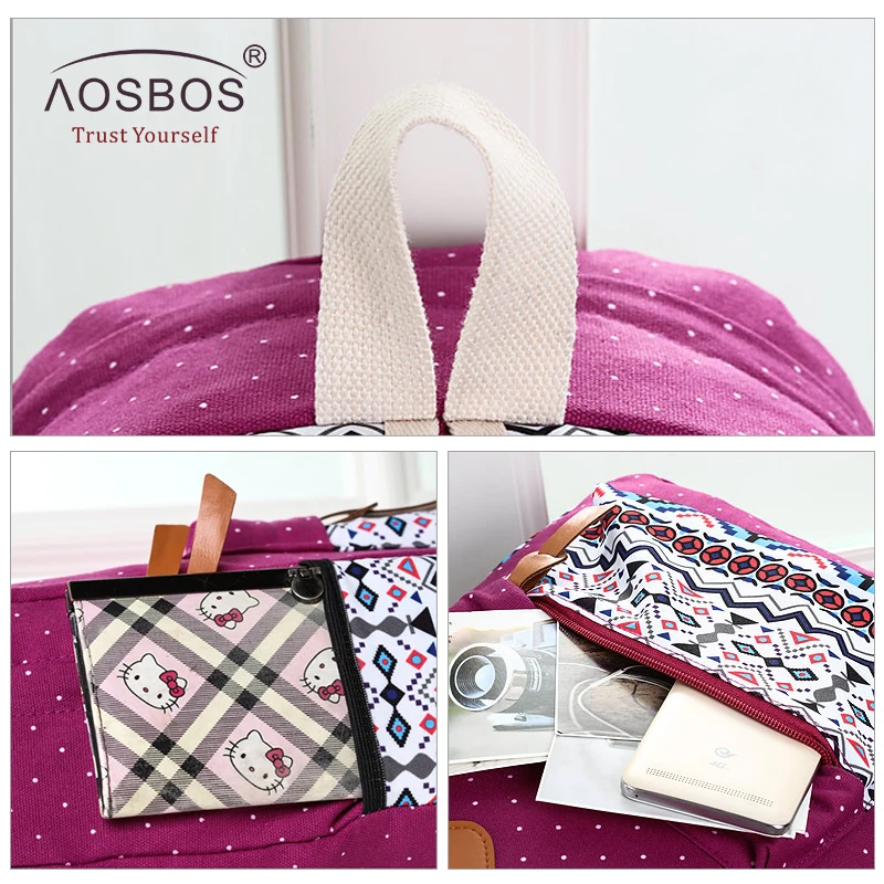Aosbos 3 шт./компл. стильная Печать на холсте, школьные рюкзаки для девочек-подростков, Винтаж геометрический узор женские рюкзаки mochila escolar