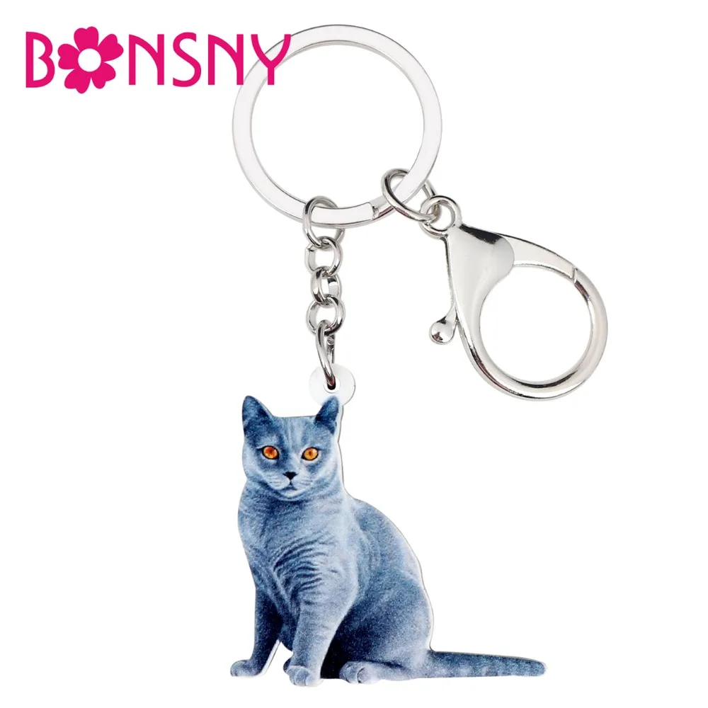 Bonsny акриловый элегантный синим котенком цепочка брелок кольца подарок ювелирные
