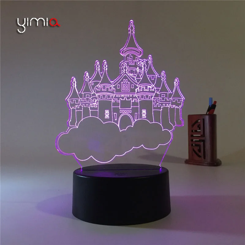 3D Illusion Princess Castle Acrylic LED Night Light Micro USB Table Desk Lamp Touch Button Halloween New Year Kids Gift | Лампы и