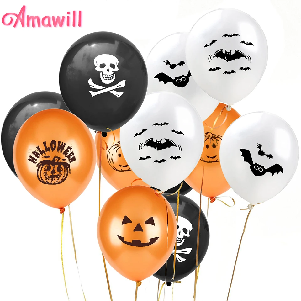 Amawill 20pcs Хэллоуин Оранжевый латексные воздушные шары череп Тыква напечатаны