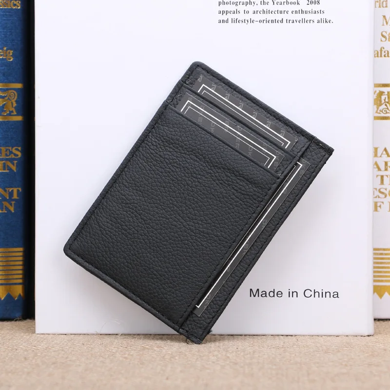 Мужской тонкий чехол для банковских карт из натуральной воловьей кожи черный