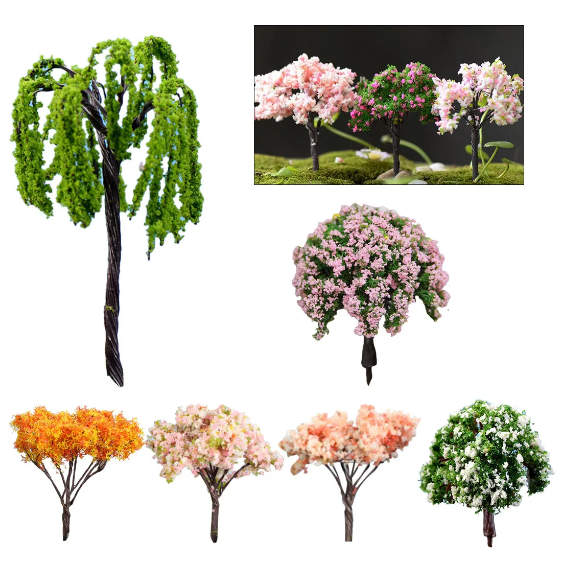 2 шт. миниатюрные Миниатюрные Дерево Ландшафтные изделия из смолы фигурка бонсай