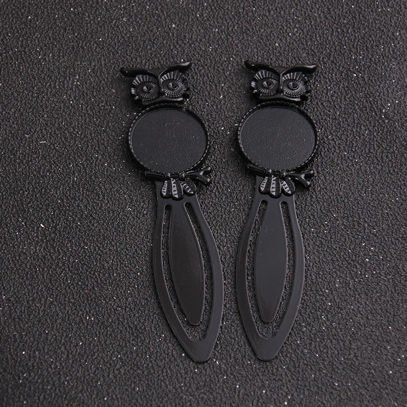 2pcs Three Color 20mm Cameo Steel Animal Owl Bookmarks Round Cabochon Settings Jewelry Blank Charm