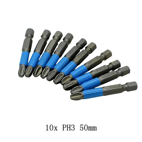 10PC 50mm PH3 10шт. 50мм PH1 PH2 PH3 PZ1 PZ2 PZ3 Набор намагниченных бит с шестигранным хвостовиком 1/4" 6.35мм для электрической дрели или шуруповерта - Цвет: 10PC 50mm PH3