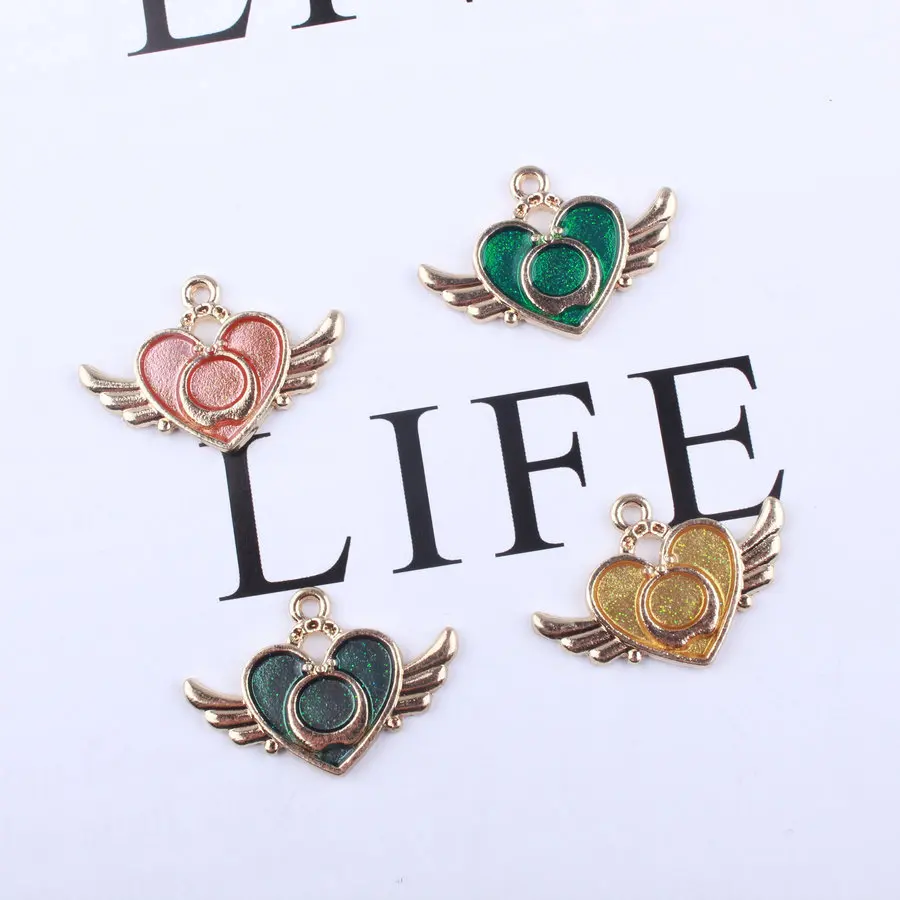 

Wholesale 80PCs 21*30MM Enamel Lovely Angel Wings Heart Pendant Charms Fashion Ornament Accessories DIY Jewelry Findings Charms