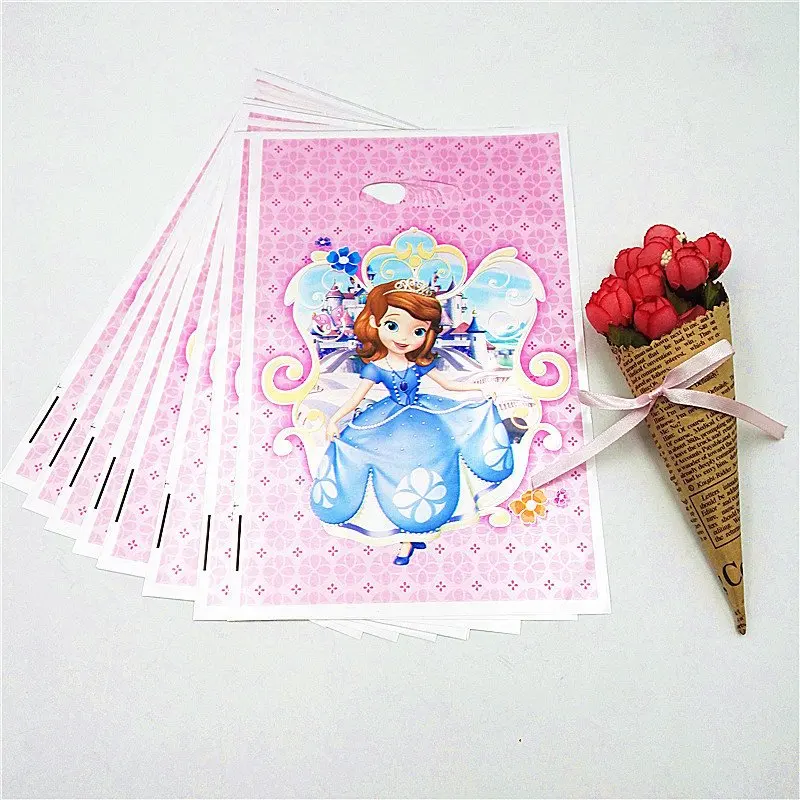 Gift bags 10pcs Дисней София предметы для вечеринки принцессы салфетки подсвечник тарелки чашки ножи и вилки ложки попкорн украшения на день рождения - Цвет: Gift bags 10pcs