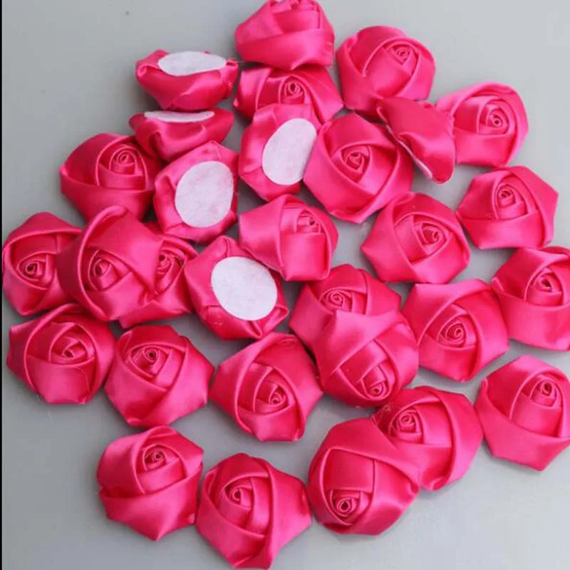 

100Pcs/Bag Rose Handmade Diameter 3.5Cm Satin Rose Ribbon Flowers DIY For Make Wedding Bouquet Bride Flower Accessories