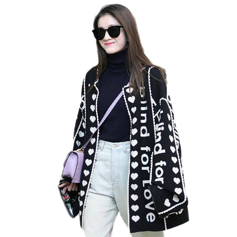 2019 Spring New Cardigan Women Loose Medium Long Letter O-Neck Knit Coat Autumn Fashion Large Size Sweater Female Vs550 |