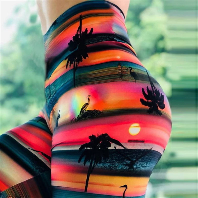 2019Red закат Мода Push Up женские леггинсы тренировка леггинсы тонкие леггинсы полиэстер V-Талия Джеггинсы Женские узкие брюки