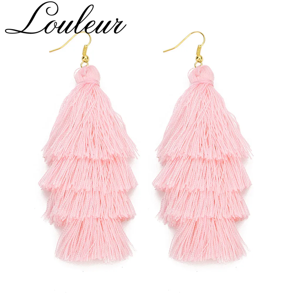 

Louleur Bohemia 3 Layers Red Black Long Tassel Earrings For Women Big Fringed Statement Earrings 2019 Summer Boho Indian Jewelry