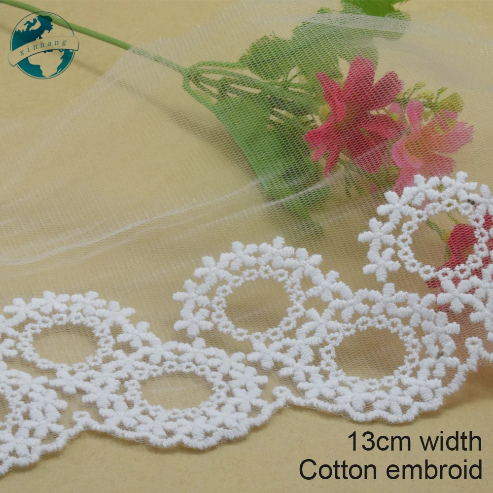 

3yards 13cm White Cotton Embroidery Lace French Ribbon Fabric Guipure Diy Trims Knitting Sewing Curtain Wedding Accessories#2994