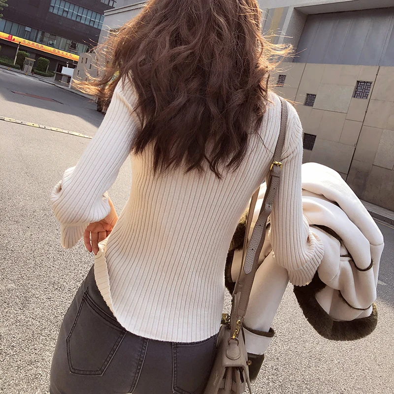 Sweater Pullover Female Autumn 2018 New Korean Edition Long Sleeve Slim Bottom Shirt Top Knitted Fashion MX17D5130 | Женская одежда