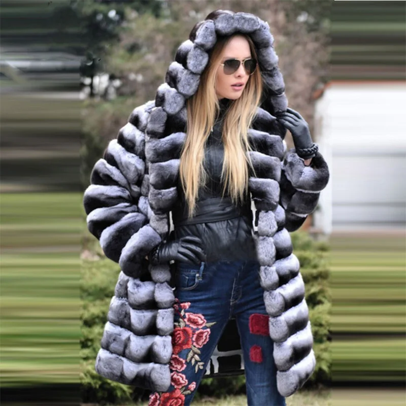 FURSARCAR Thick Winter Real Fur Coat Women Natural Rex Rabbit Fur Jacket With Fur Collar wholesale 2021 New Luxury Winter Fur