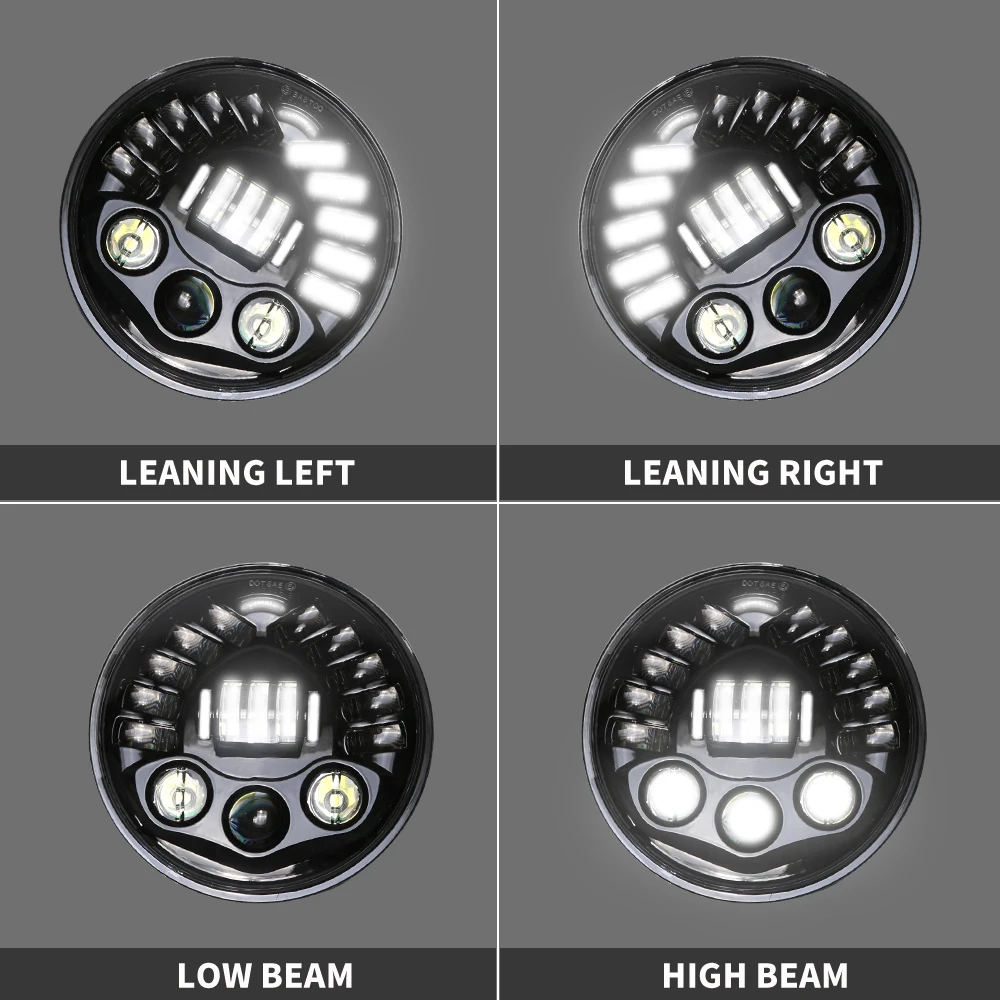 7 Inch LED Black/Chrome Round Adaptive Motorcycle Headlight with Hi/Lo Beam Projector Motor 7" Headlamp for Harley Moto |