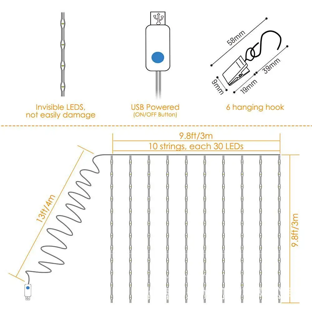 СВЕТОДИОДНАЯ Гирлянда сосулька из медной проволоки 3 м х с питанием от USB 5 в