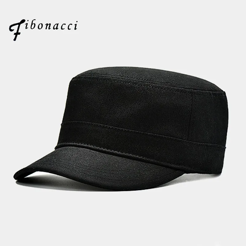 

Fibonacci High Quality Black Military Cap Cotton Flat Top Men Tactical Army Hat Women Ladies Military Hats Adjustable Bone Male