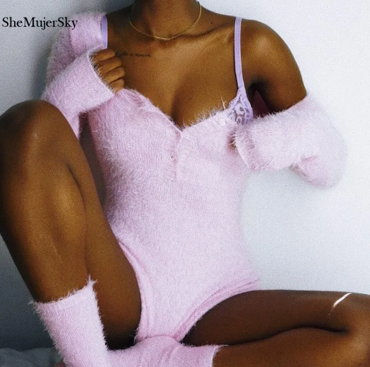 pink bodysuit Shemujersky/осенние пикантные женские комбинезоны; пикантные плюшевые комбинезоны; mono mujer; комбинезоны; комбинезон - Цвет: pink bodysuit