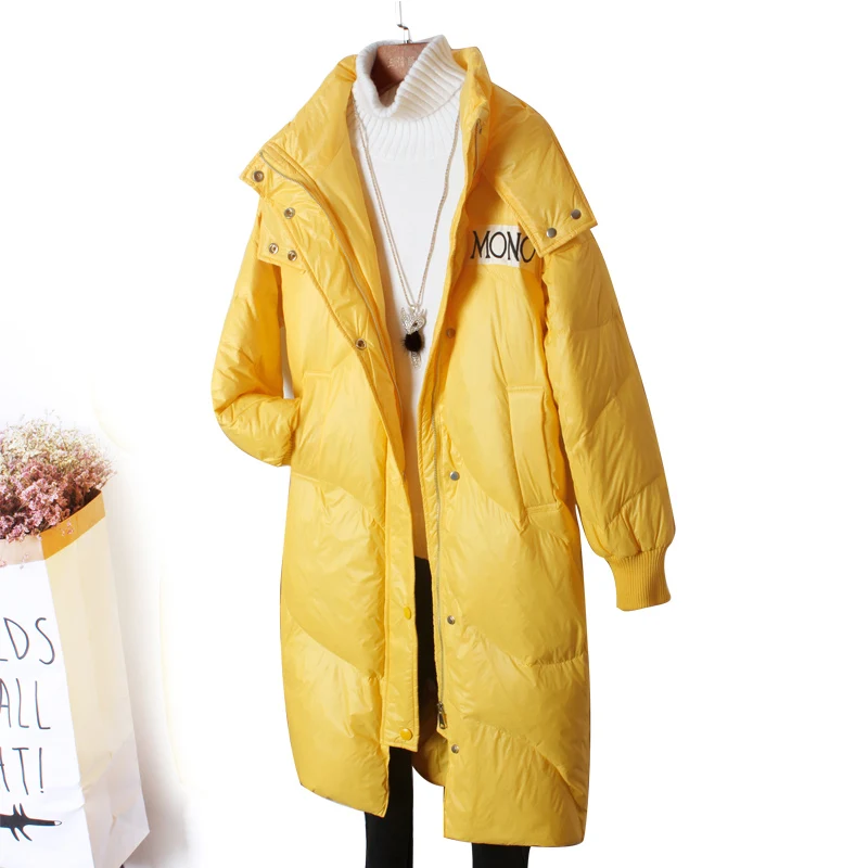 Новинка 2014 зимний модный женский длинный белый пуховик на утином пуху Женский