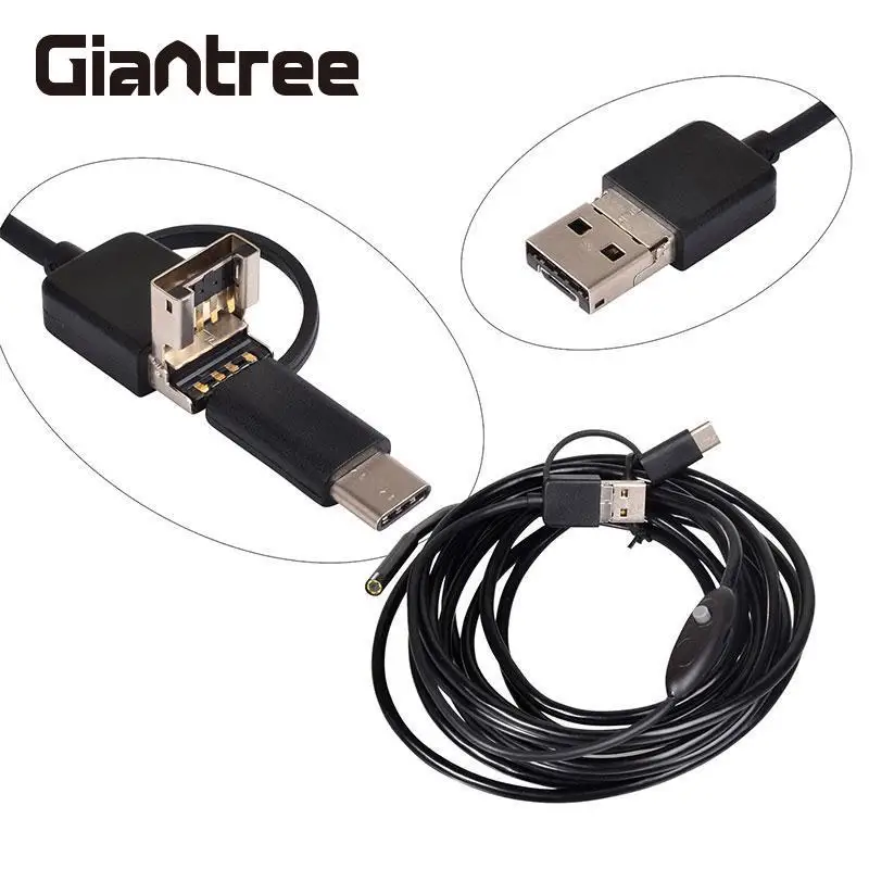 Эндоскоп Giantree 2M 5 мм Type-C 6LED 3в1 Android OTG USB MircoUSB бороскоп камера для наблюдения за