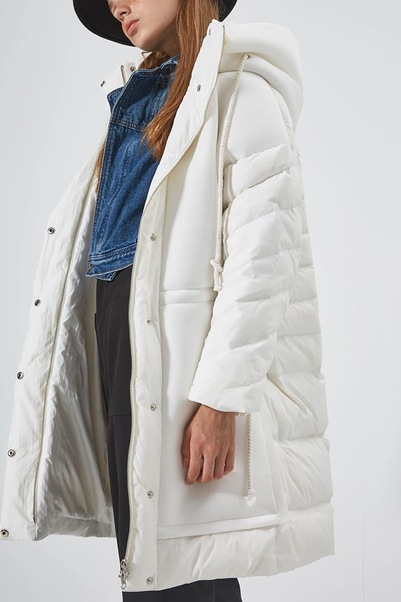 Женский винтажный пуховик LYNETTE'S свободный белый с капюшоном на осень и зиму| |