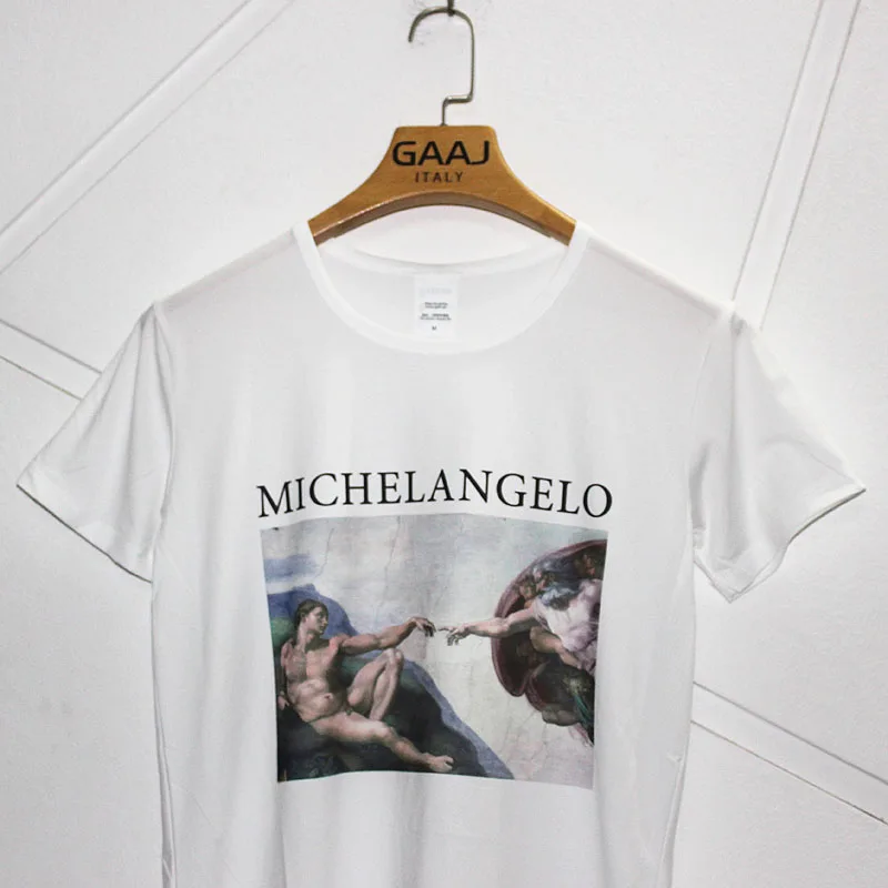 GAAJ Michelangelo T Shirt Women Print Lovers Woman T-Shirt Cotton Clothes O Neck Ladies Tops Tee W06PZ# | Женская одежда