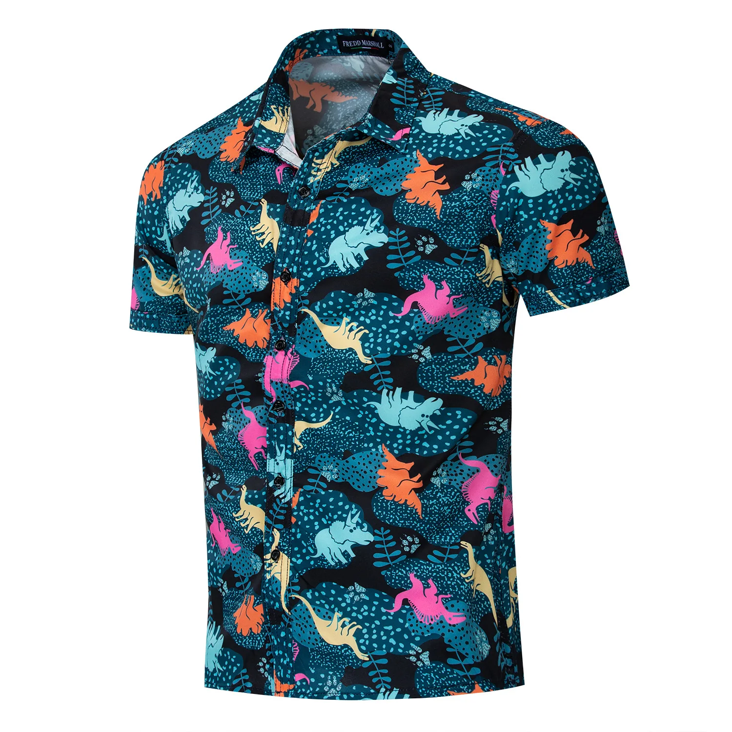 Свободная Мужская Летняя гавайская рубашка с принтом динозавра повседневная