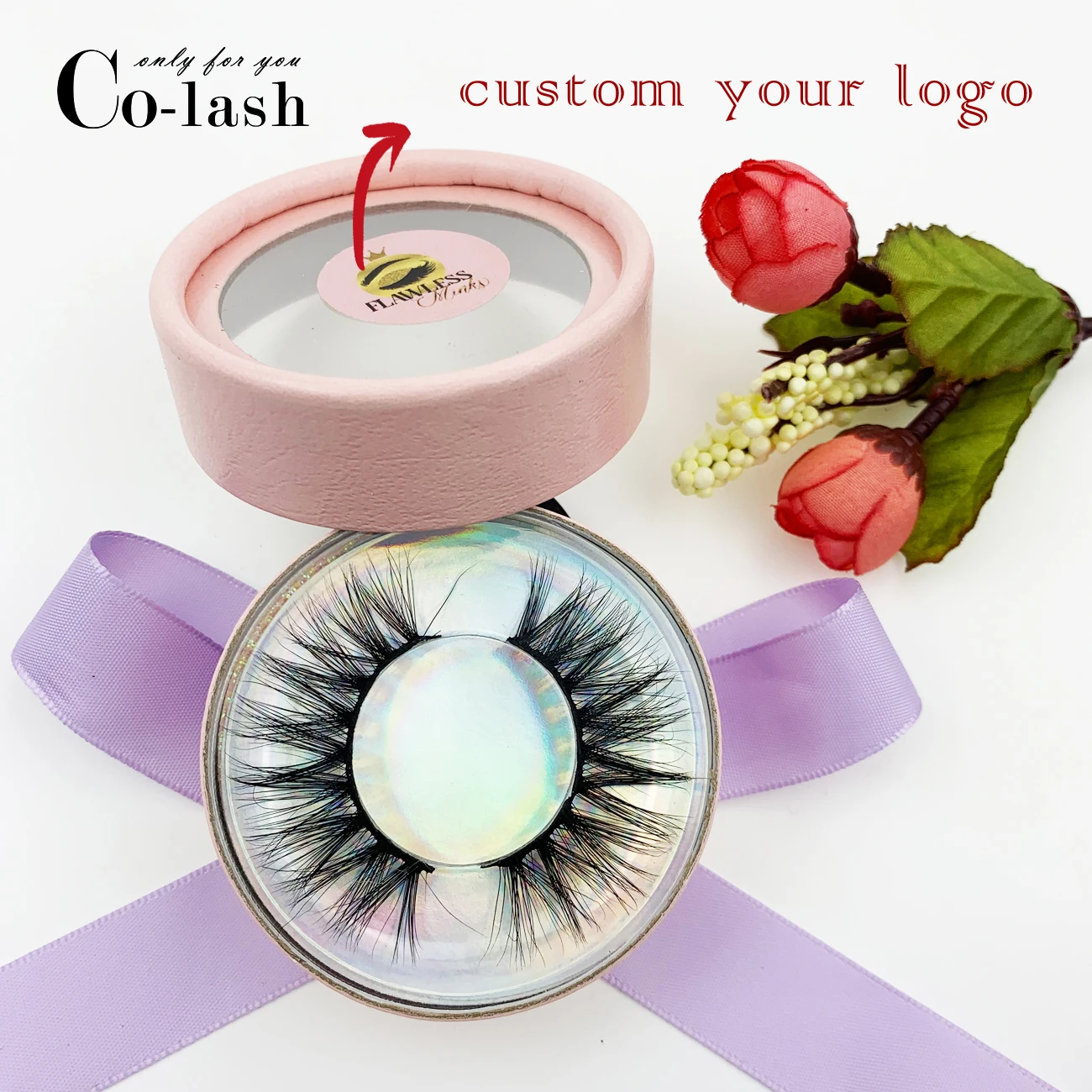Цветной бумажный круглый чехол с индивидуальным логотипом 5D норковые ресницы