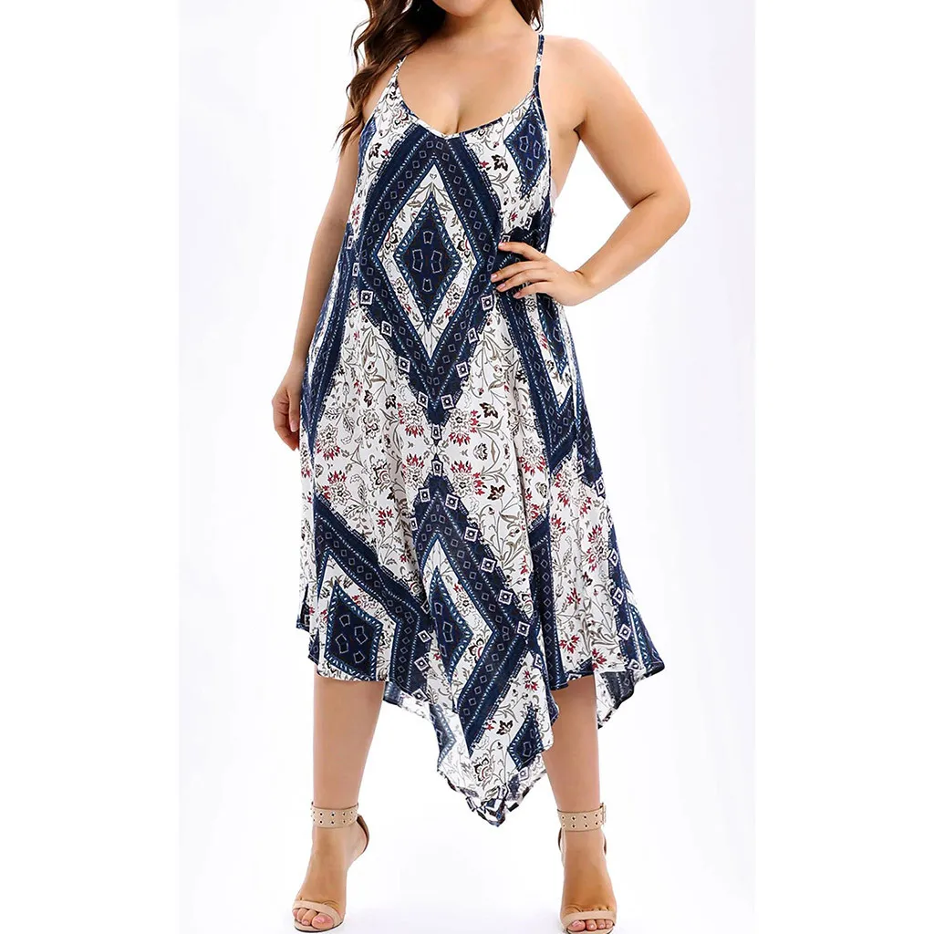 Женское шифоновое платье в богемном стиле без рукавов с круглым вырезом пляжное