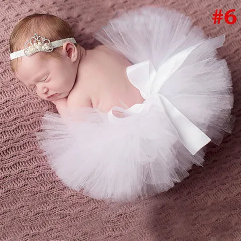 Белая юбка-пачка для новорожденных, с тиарой и повязкой на голову, Потрясающая юбка-пачка для новорожденных, TS034