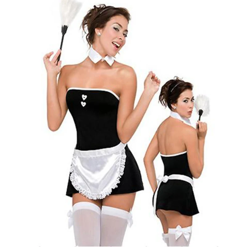 Карнавальный костюм для женщин черная и белая без бретелек|french maid|housekeeper costumedress