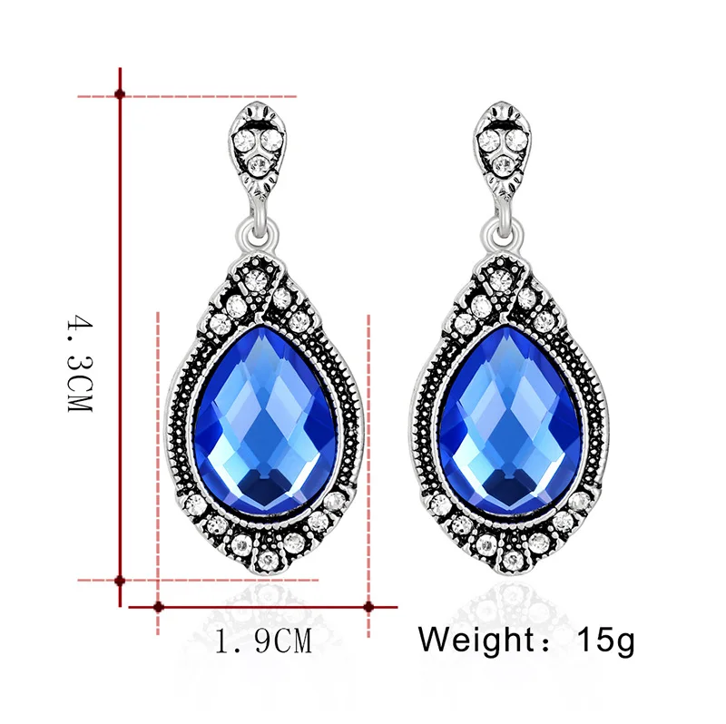 Винтаж синий кристалл Висячие серьги для Для женщин Модные украшения старинное