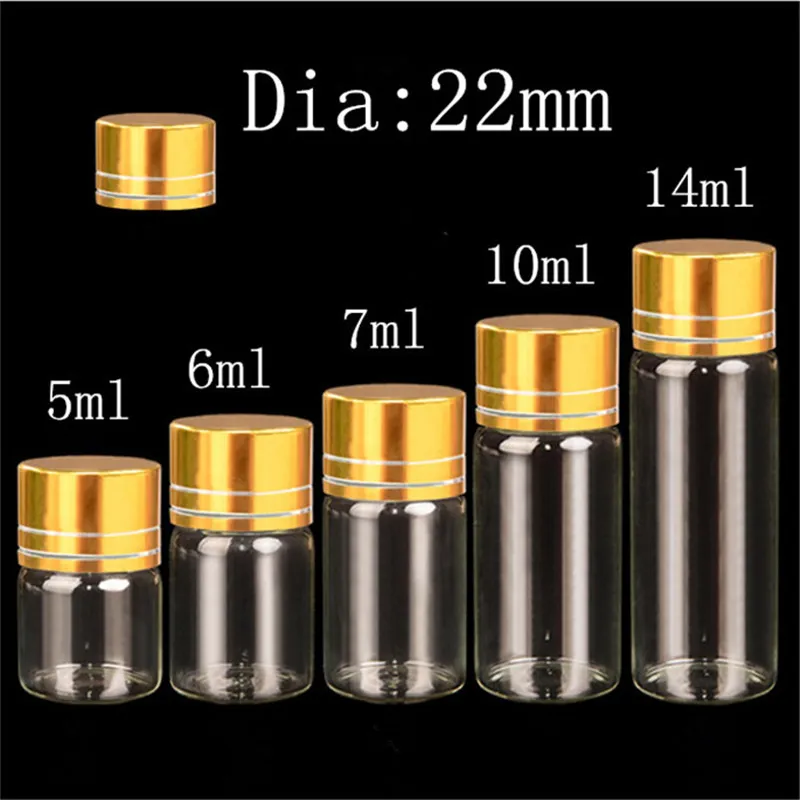 Jars Glass Bottles with Aluminium Gold Screw Caps Empty 5ml 6ml 7ml 10ml 14ml Crafts 100pcs Free Shipping | Дом и сад