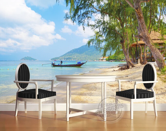 

Custom beach wallpaper, beach and blue sky murals for the living room bedroom KTV bar wall waterproof Papel de parede Embossed