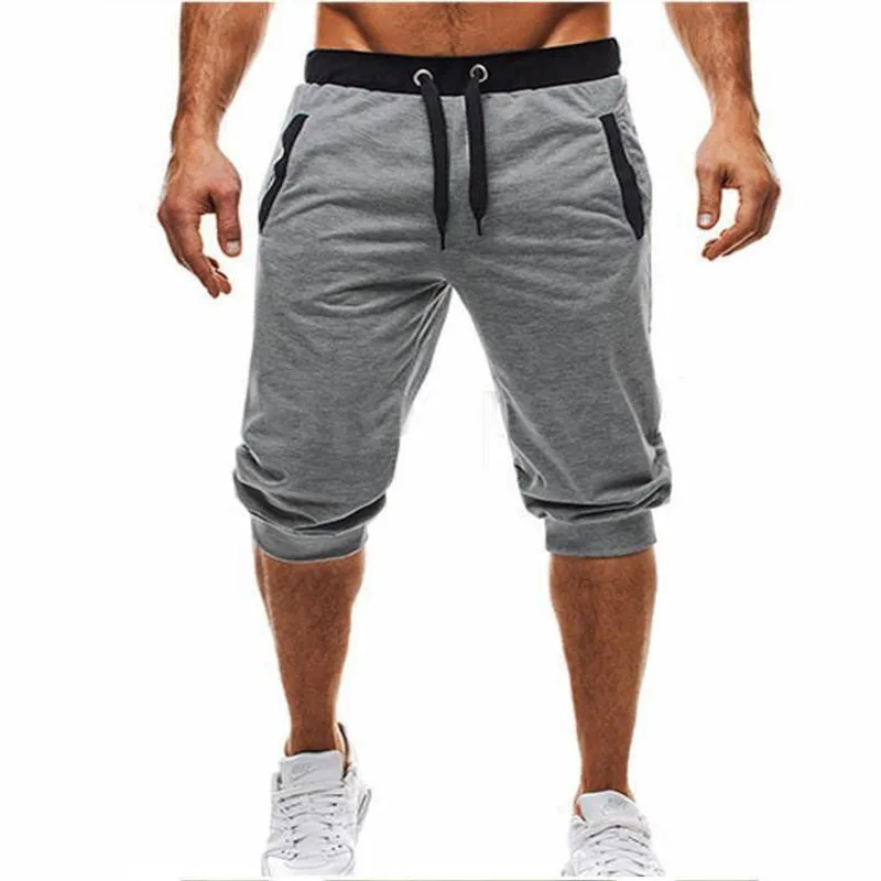 

2019 heat brand knee long men's shorts color patchwork jogger sports Bermuda casual shorts roupa masculina