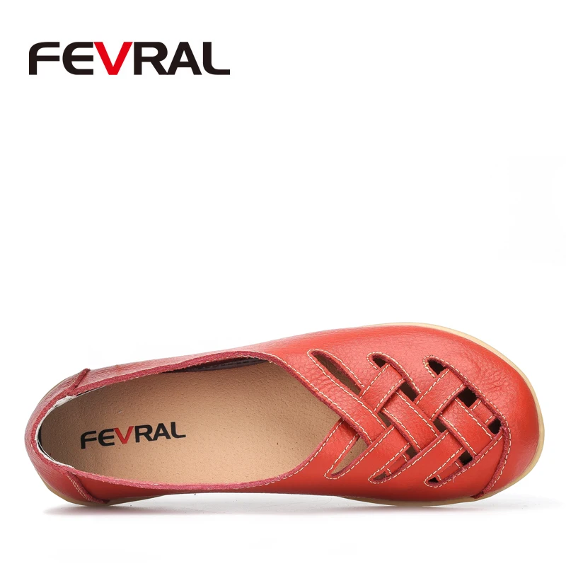 FEVRAL/Модная женская обувь на плоской подошве; сандалии для девочек на резиновой подошве с круглым носком; удобная женская обувь из яловой кожи без застежки
