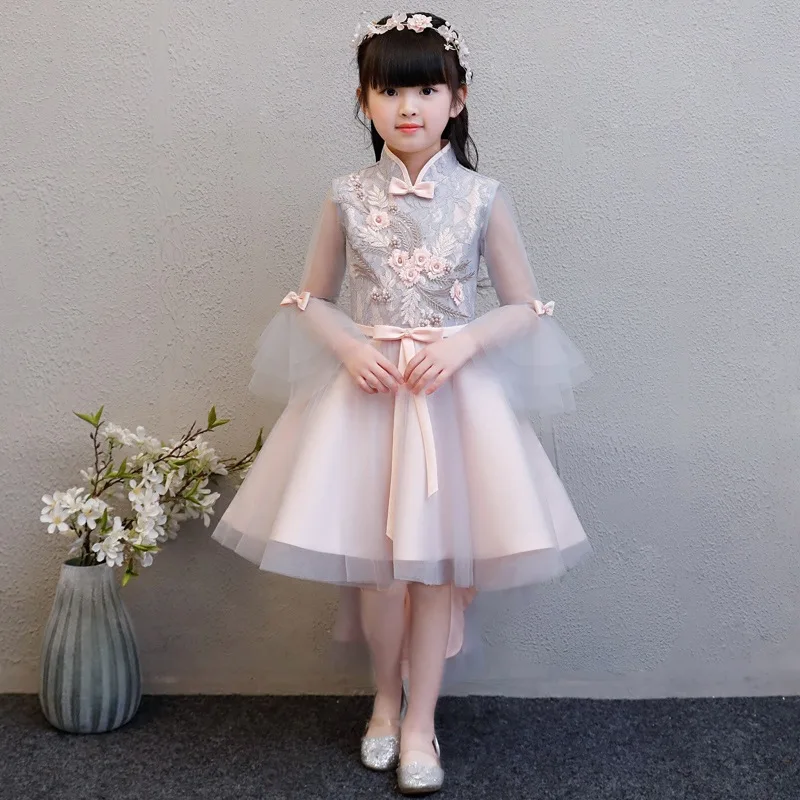 Elegant Exquisite Pink Flower Girl Wedding Dresses Trailing Fancy Birthday Piano Party Dress Kids First Holy Communion Gowns | Детская