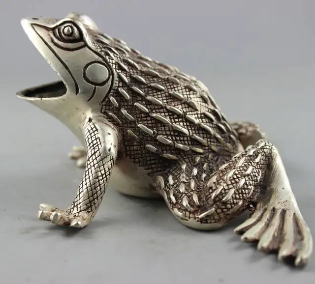 

Коллекционная Оформлен Старый Ручная Тибет Серебряные Резные Лягушка Статуя ДОСТАВКА