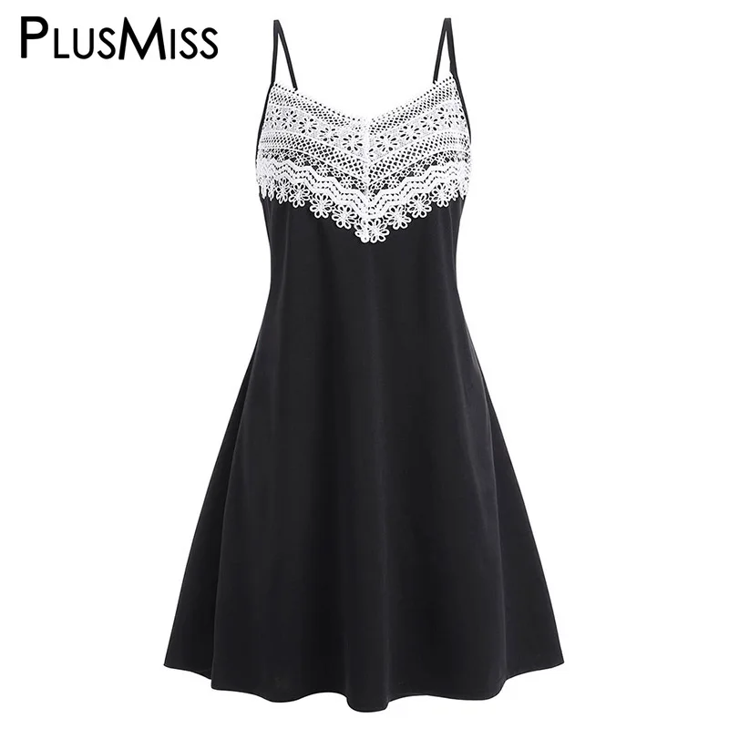 PlusMiss размера плюс 5XL из кружев кроше с Спагетти Ремень Boho мини короткое платье