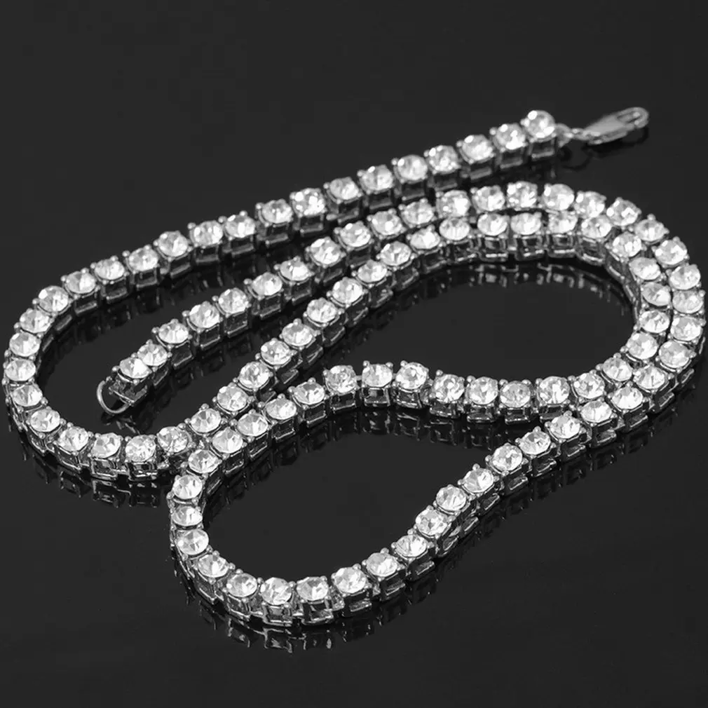 Модный мужской серебряный цвет 1 ряд Iced Out Имитация Большой Bling длинное ожерелье со стразами хип-хоп стиль