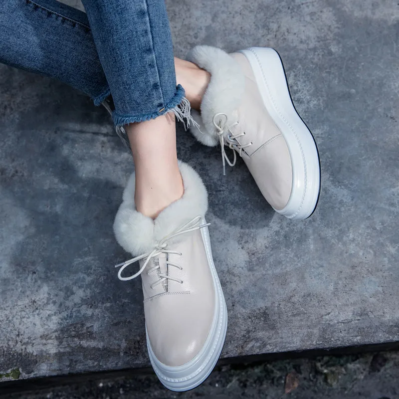 FUN VILLE New Women Ankle boots High Quality Genuine Leather Boots Autumn Winter Warm Boot Women Thick Platform Flats shoes