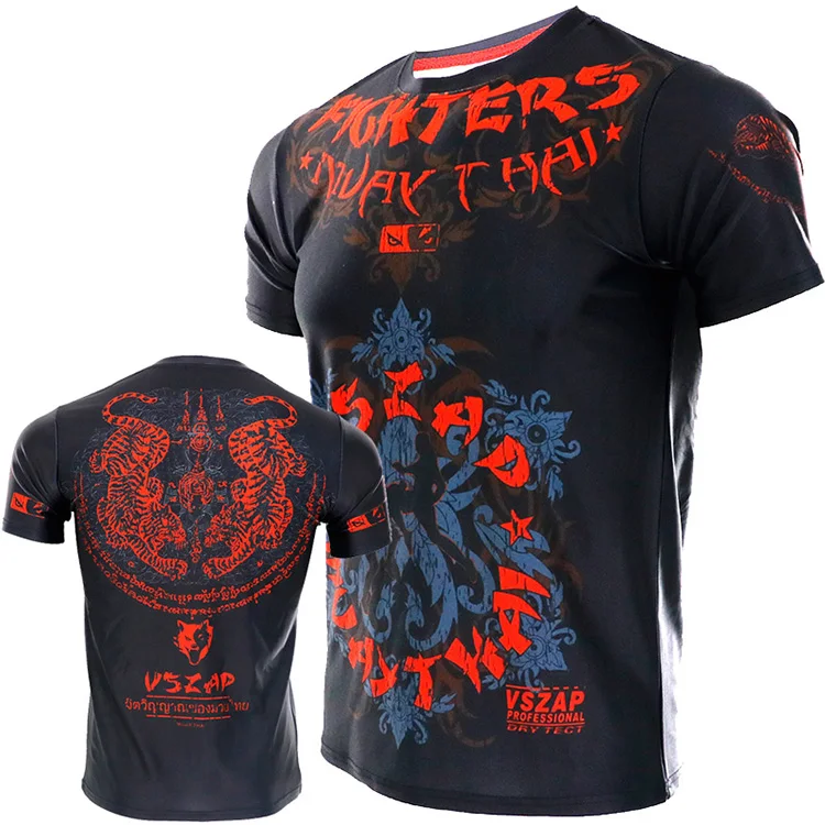 

VSZAP Thai fighting muay Thai boxing stretch fitness quick dry short sleeved T-shirt tiger sport fight MMA sanda seekyou