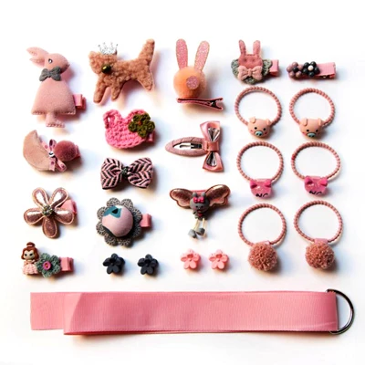 Pink Rabbit 24 шт. набор головных уборов, новые детские аксессуары, заколки для волос с изображением животных из мультфильмов, заколки с милым кроликом для девочек, заколки с единорогом, повязка на голову - Цвет: Pink Rabbit